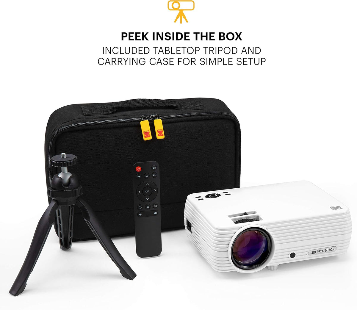1080p HD Compact Home Projector with Tripod and Case A85058