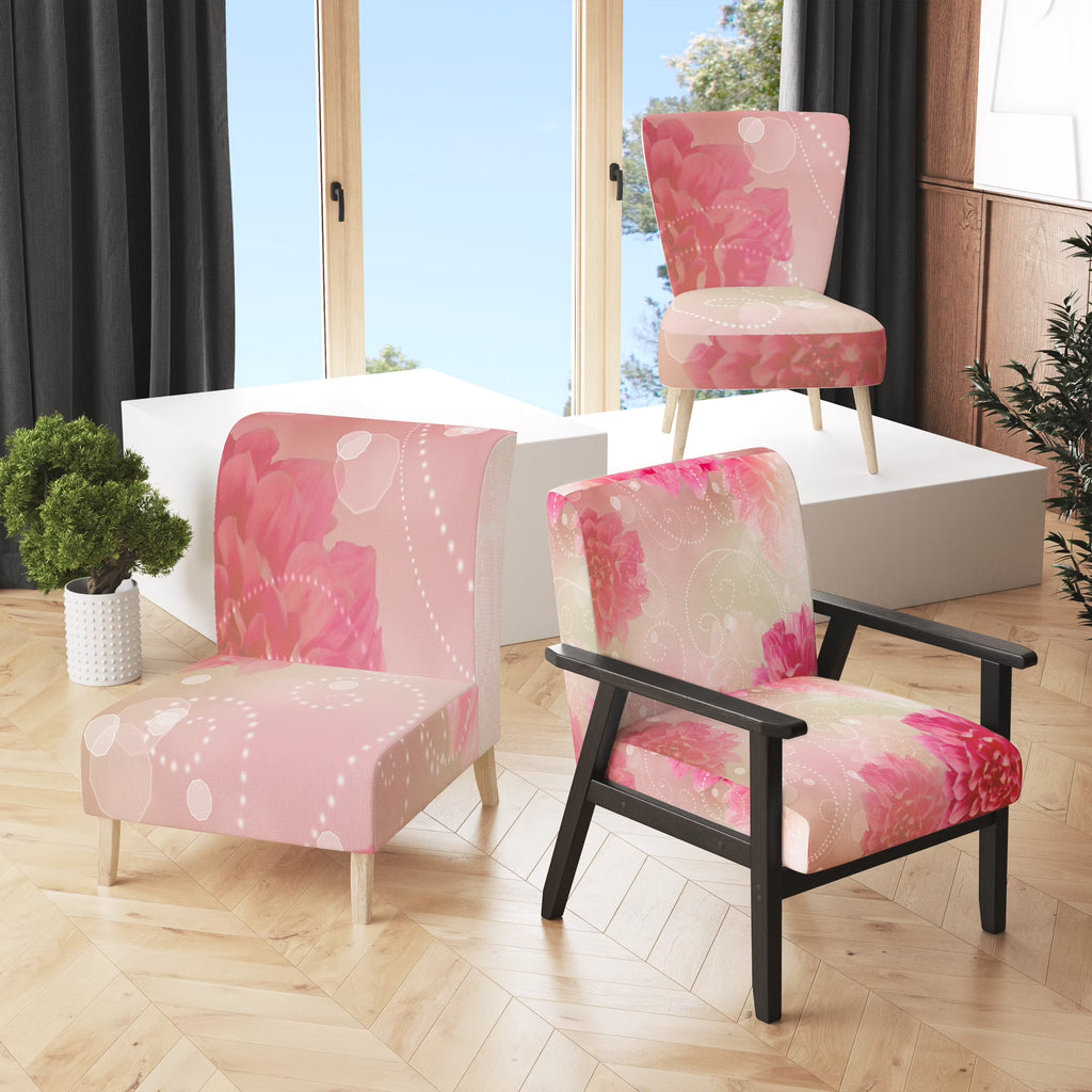Pink Flowers Abstract Modern Art Upholstered Accent Chair and Arm Chair S846