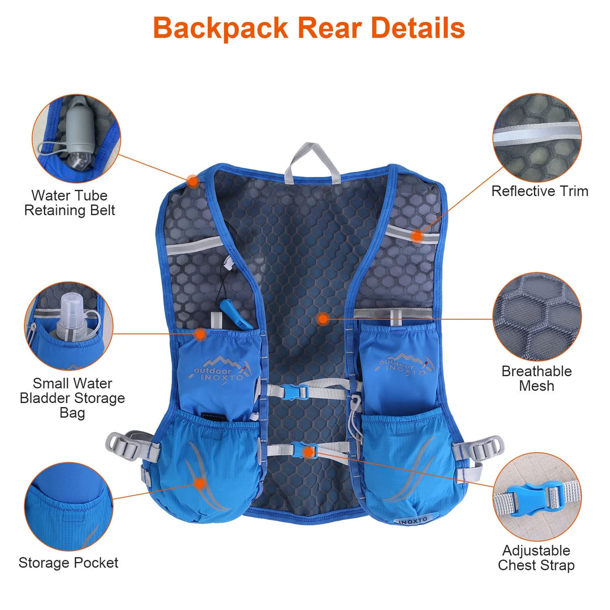 Blue Hydration Vest Backpack with 2.4L Water Bladder S19025