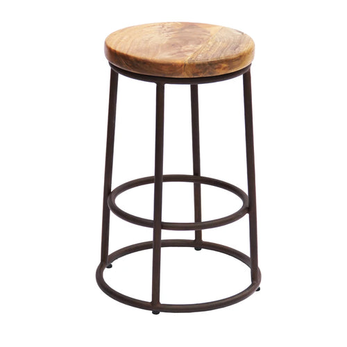 24 Inch Mango Wood Iron Base Barstool Z353