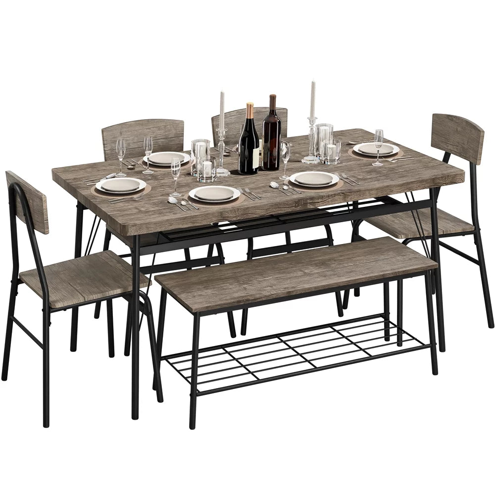 Drift Brown Dining Table Set with 4 Chairs and 1 Bench B286