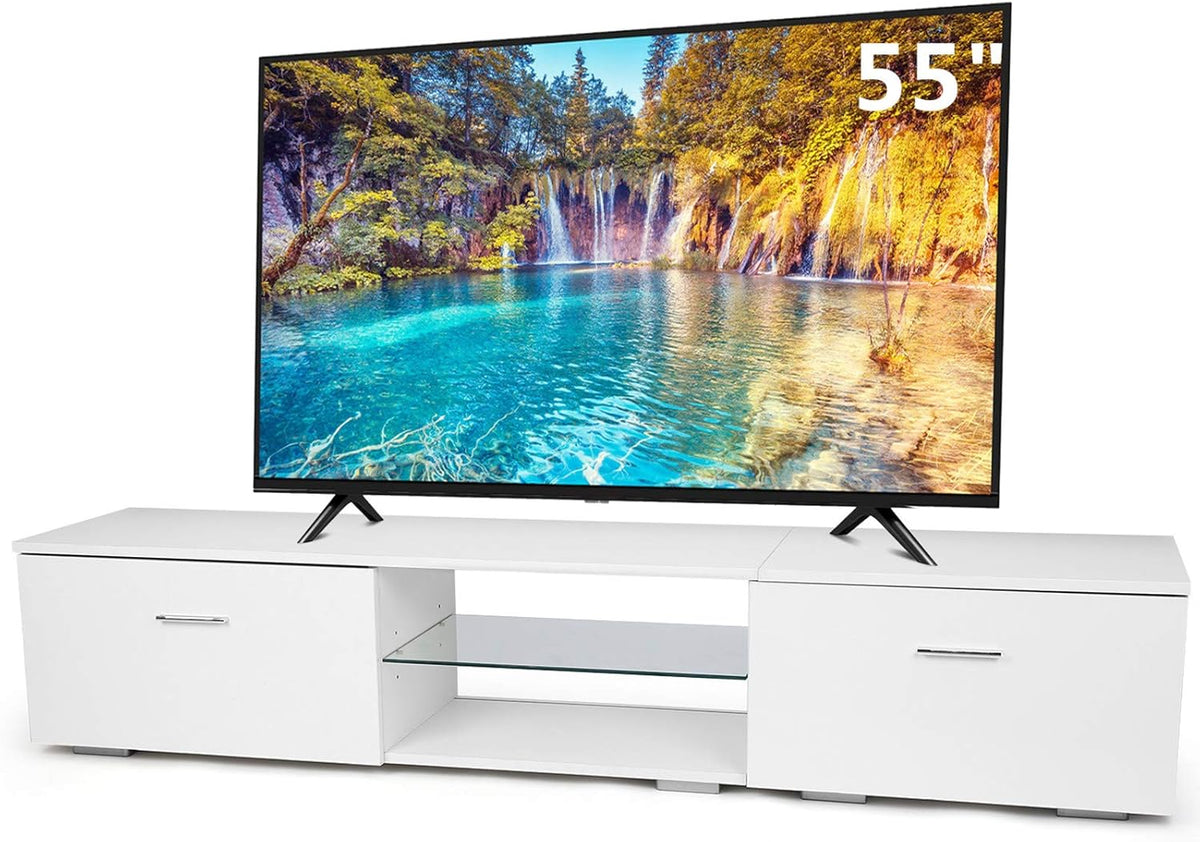 White TV Stand with Cabinet Drawer Y95116