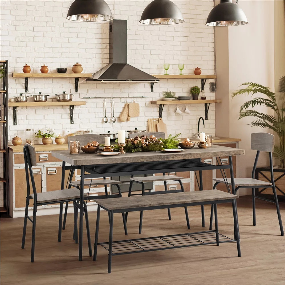 Drift Brown Dining Table Set with 4 Chairs and 1 Bench B286