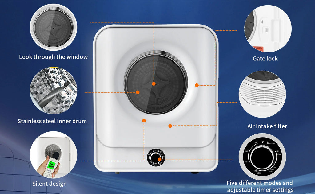 Portable Electric Laundry Dryer 850W 1.95 Cu.ft Stainless Steel A9078