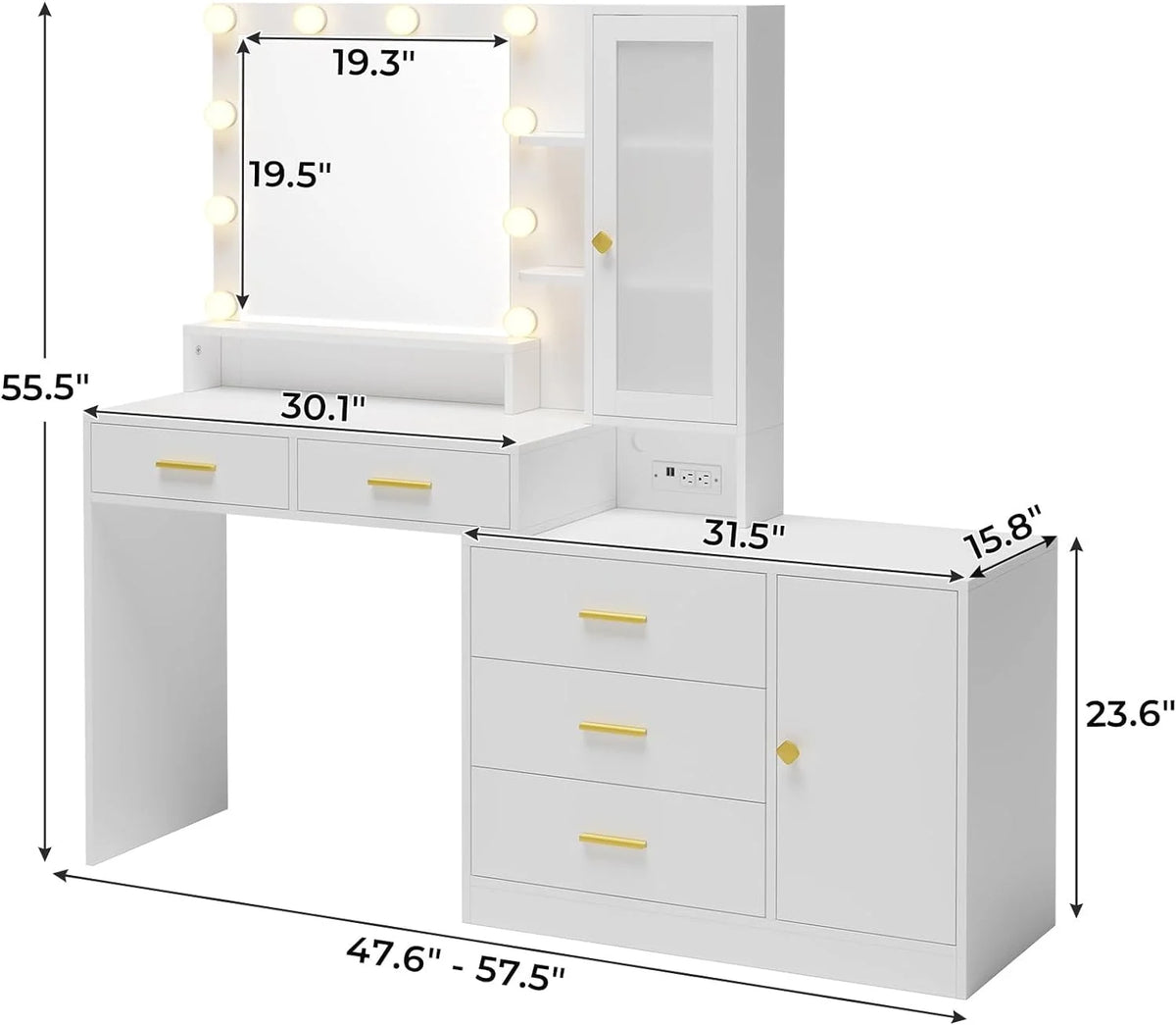 White Vanity with Mirror and Lights C26317