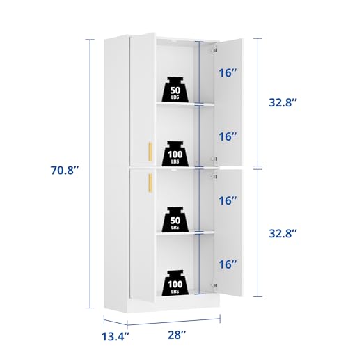 Gray 71" Tall Wood Storage Cabinet with Doors and Shelves H3920