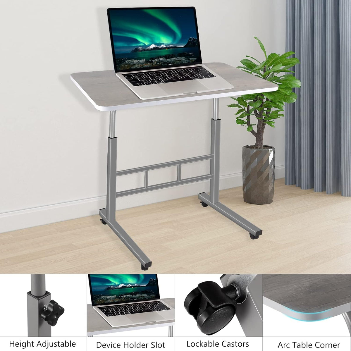 Height Adjustable Rolling Desk Cart with Wheels O728498