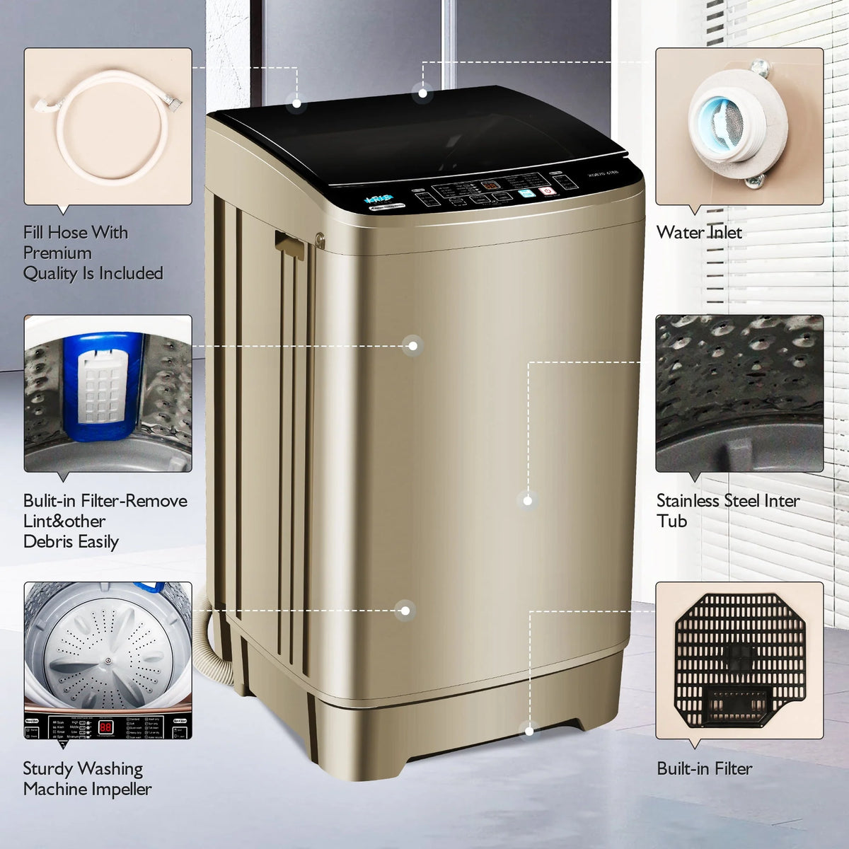 Portable 17.7 lbs Full Automatic Washing Machine N28544