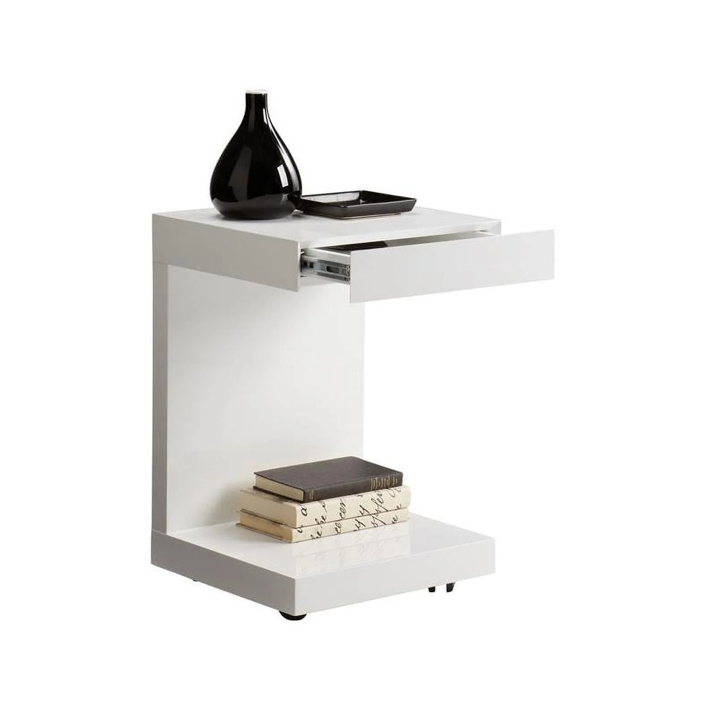 16" C-shaped End Table Set of 2 High Gloss White P8482