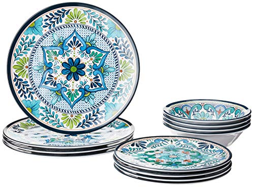 12 Piece Multicolored Melamine Dinnerware Set C24620