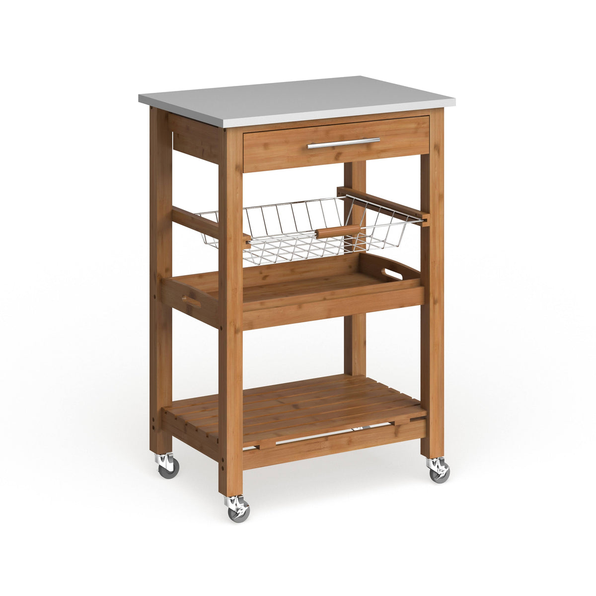 Bamboo Kitchen Cart with Stainless Steel Top T85603