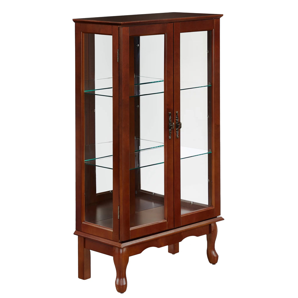 3 Tier Curio Cabinet with Tempered Glass Doors, Cherry W1769
