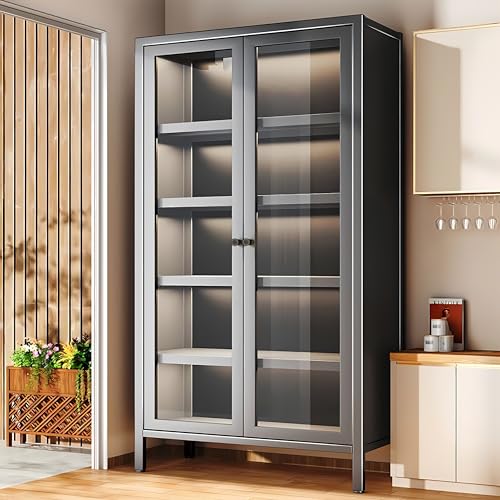 5 Tier Metal Glass Display Cabinet with Adjustable Shelves L56576
