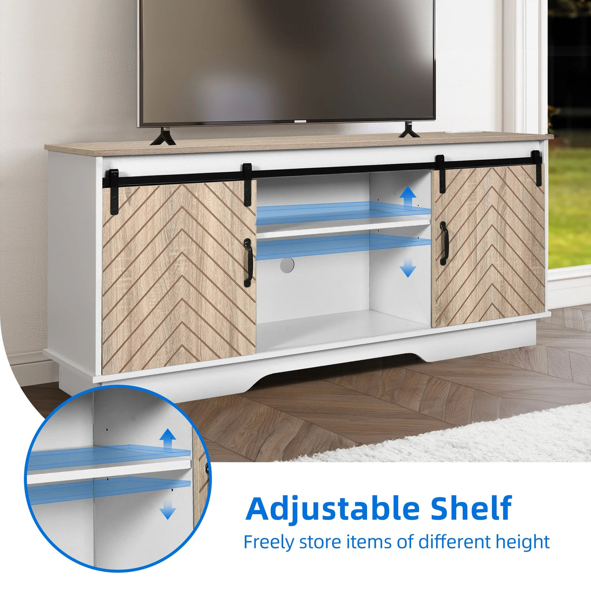 Oak Wood TV Stand with Outlets & USB Ports V397