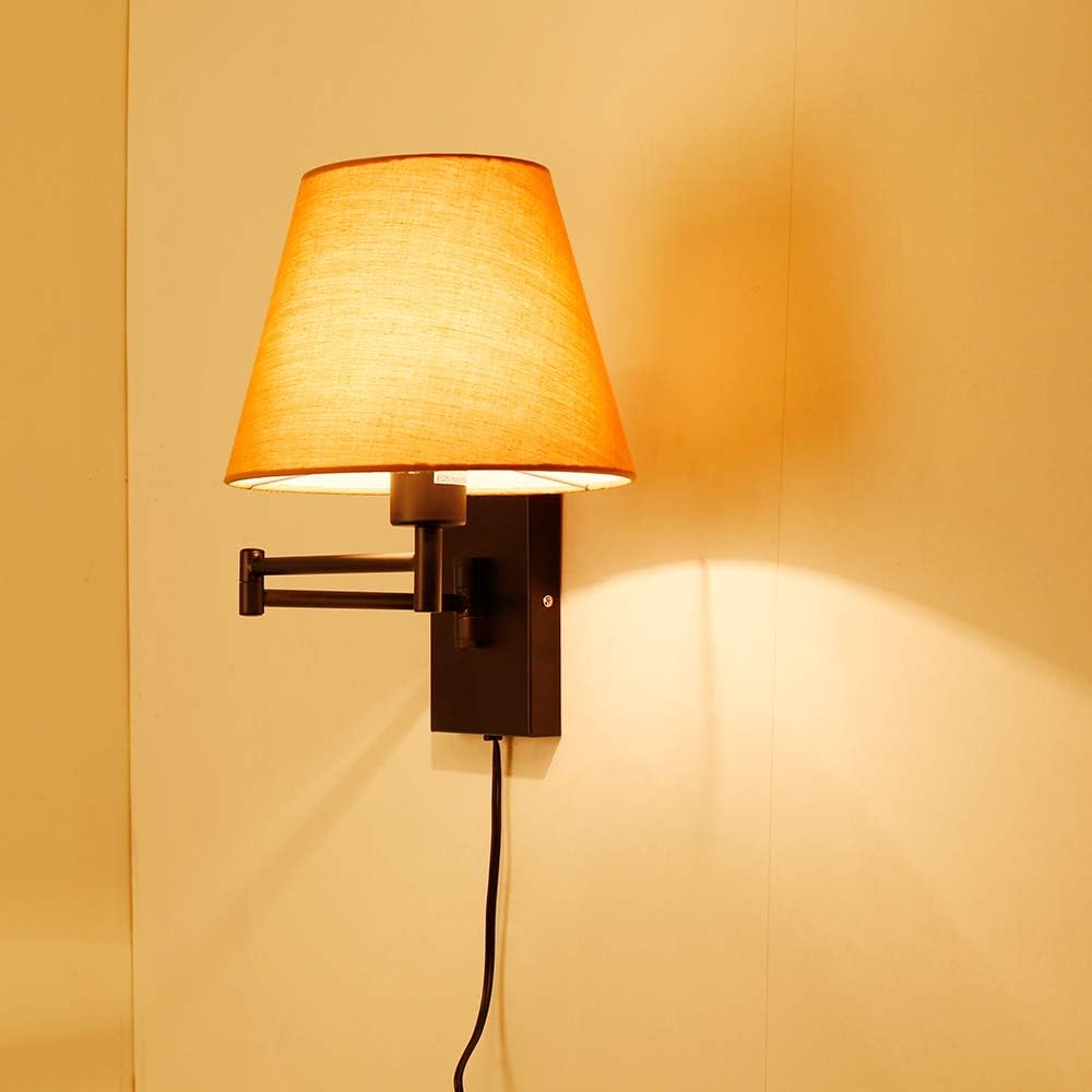 Swing Arm Wall Lamp Plug-in Cord Linen Shade O15320