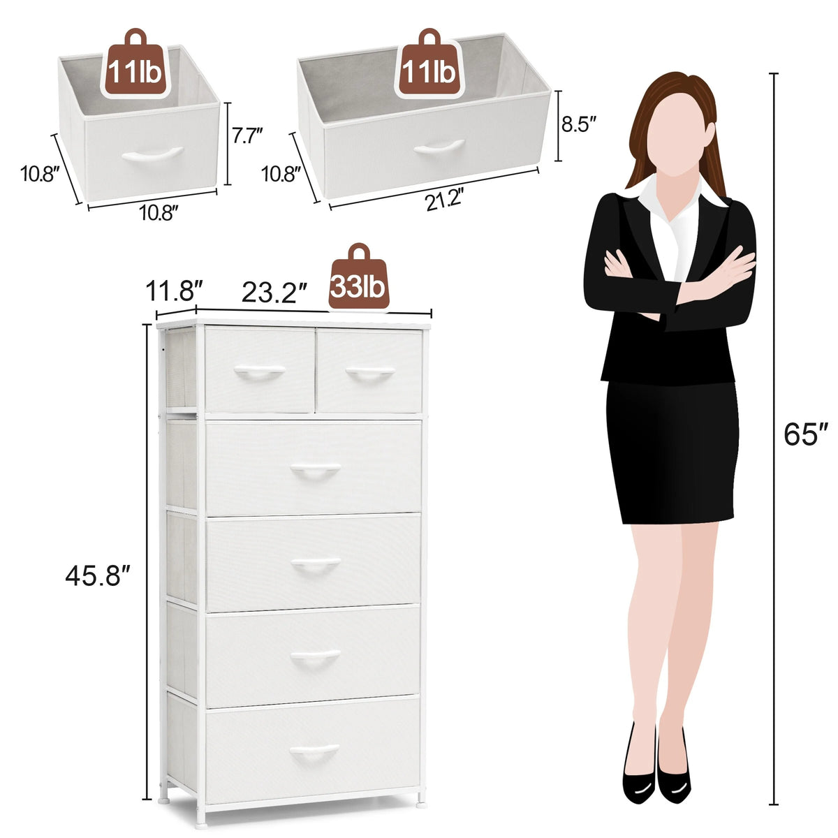 White 6 Drawer Wood Dresser C262