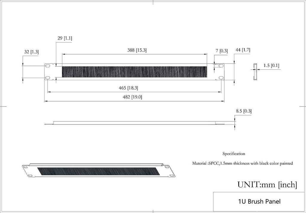 10 Pack 1U Horizontal Rack Mount Cable Management Panel with Cable Entry Brush Black R685