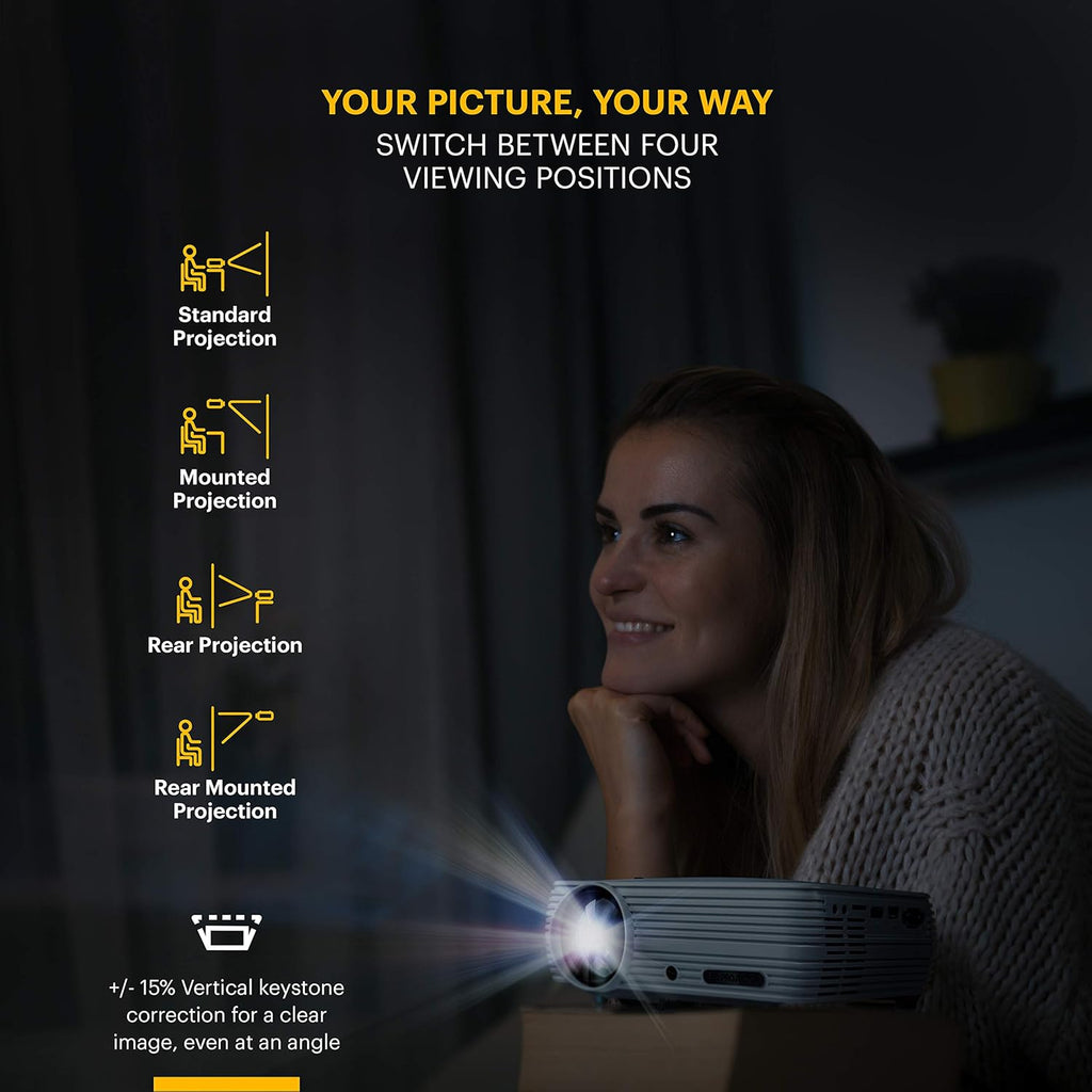 1080p HD Compact Home Projector with Tripod and Case A85058