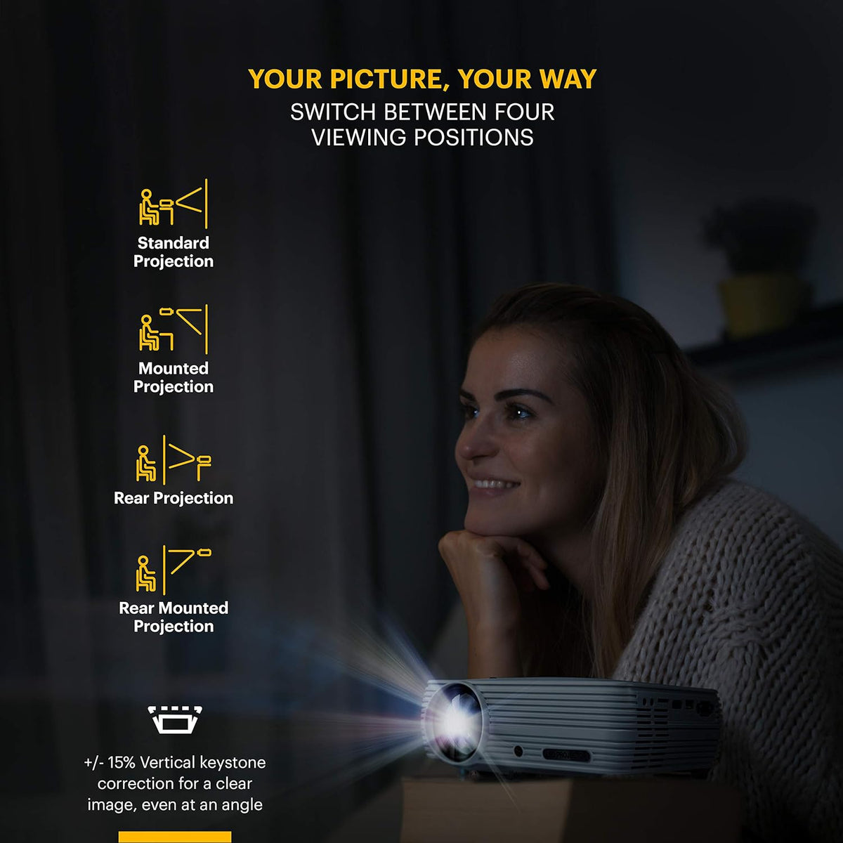 1080p HD Compact Home Projector with Tripod and Case A85058