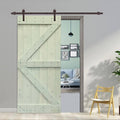 Sage Green Stained Wood Sliding Barn Door with Hardware Kit M3704
