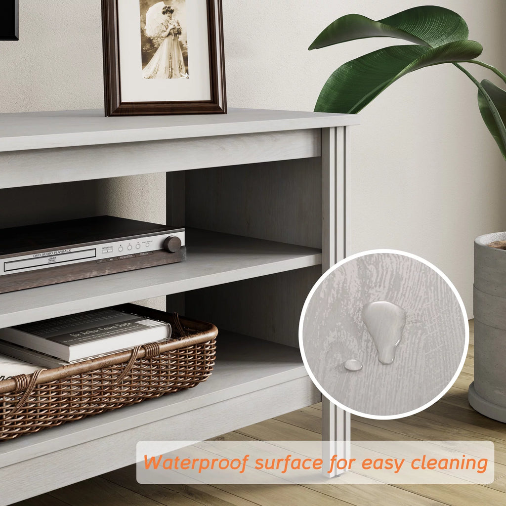 White 70 inch Wood TV Stand with 4 Cubby L21455