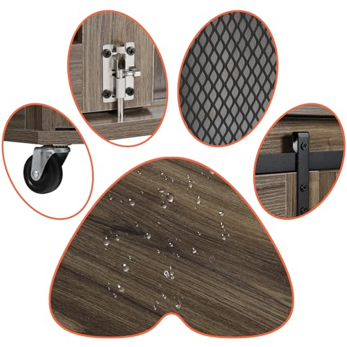 47 Inch Wooden Dog Crate Furniture with Sliding Doors and Wheels C85498