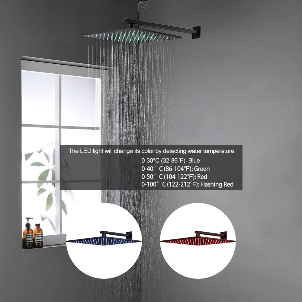 12 Inch Matte Black Thermostatic Rain Shower System Y20030