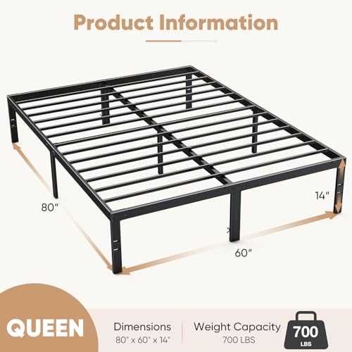 Full Size Black Metal Platform Bed Frame with Steel Slat Support L2051
