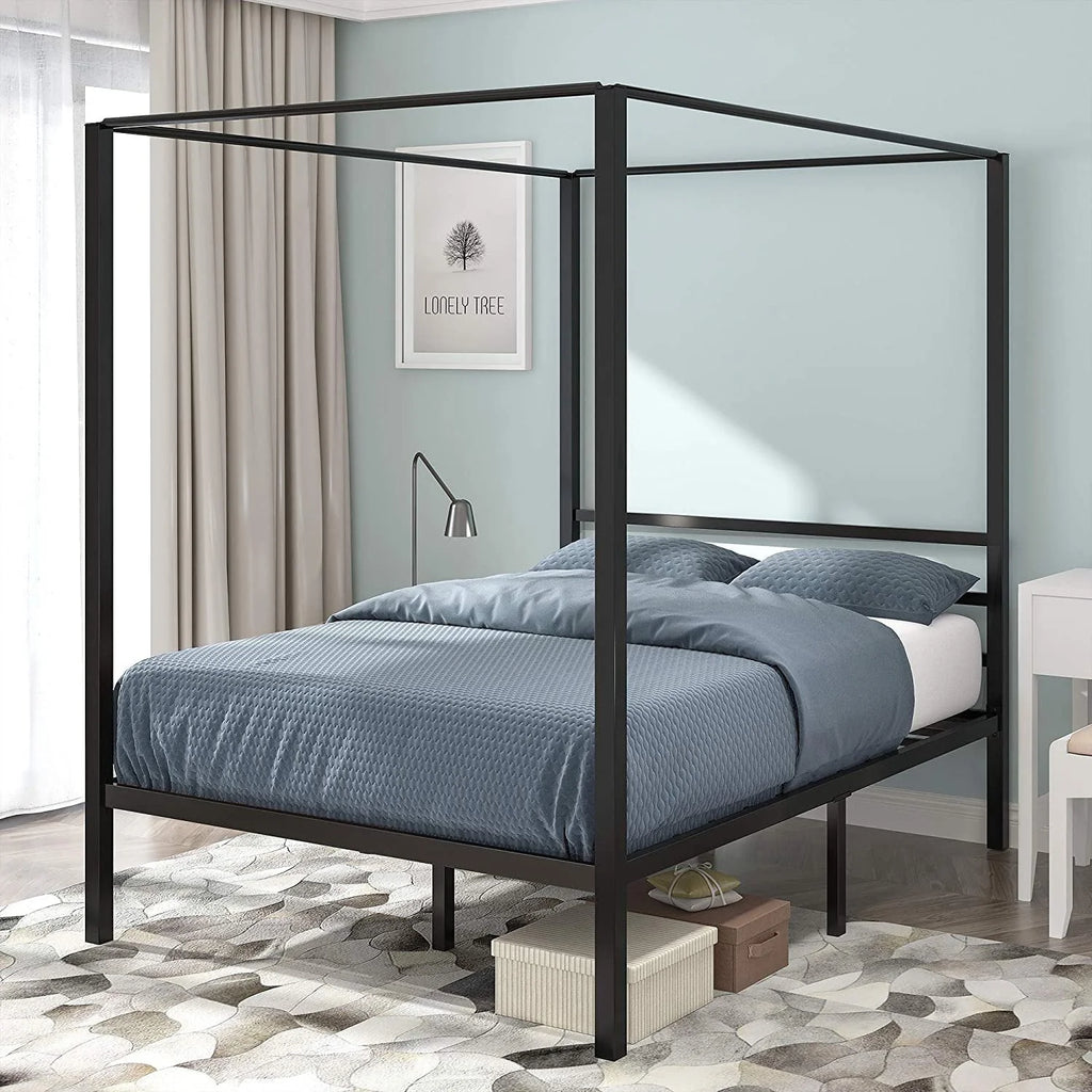Queen Size Black Metal Canopy Bed Frame with Headboard V543458