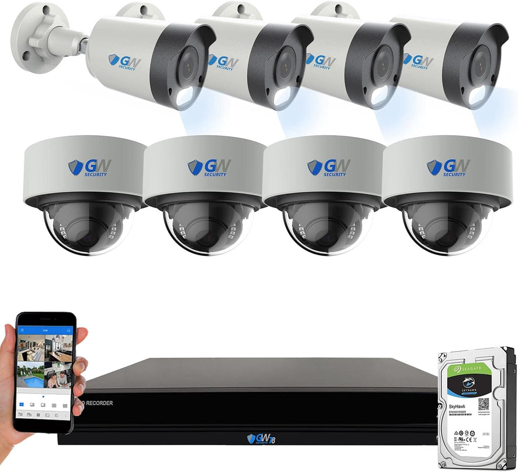 16 Channel 4K NVR 8MP H.265+ Color Night Vision Smart AI Security Camera System 4 x Dome 4 x Bullet Waterproof PoE IP Camera B557