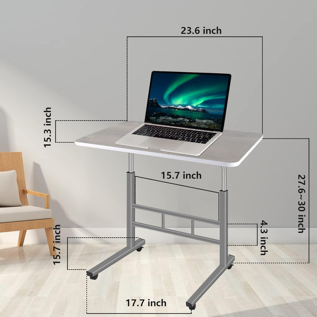 Height Adjustable Rolling Desk Cart with Wheels O728498