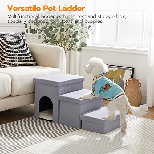 Gray 3 Steps Dog Stairs with Storage K725