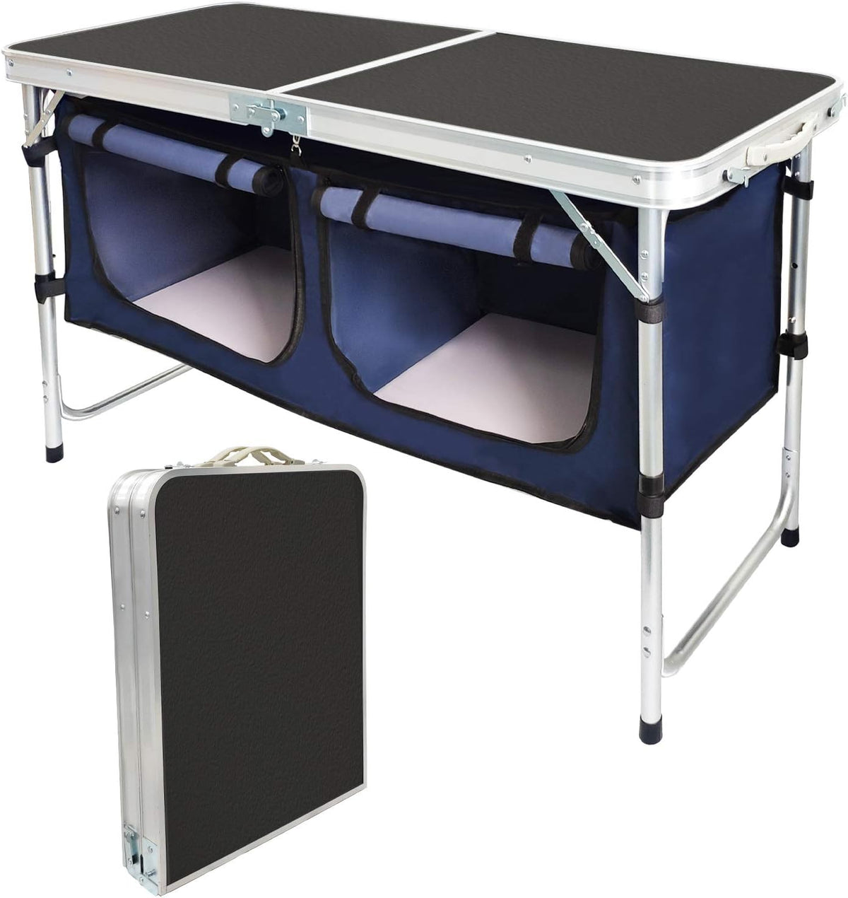 Folding Camp Table with Storage Organizer, Aluminum Lightweight Height Adjustable U65013