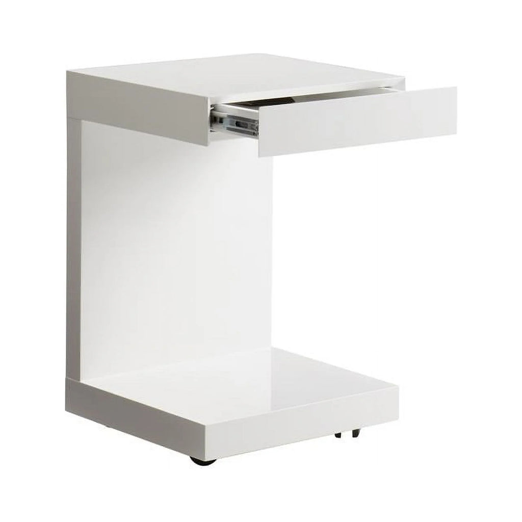 16" C-shaped End Table Set of 2 High Gloss White P8482