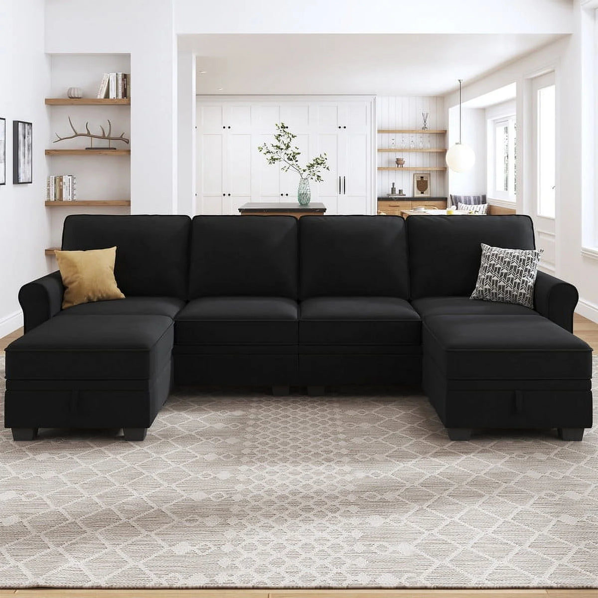 Dark Grey U-Shaped Sectional Sofa with Ottomans M711135