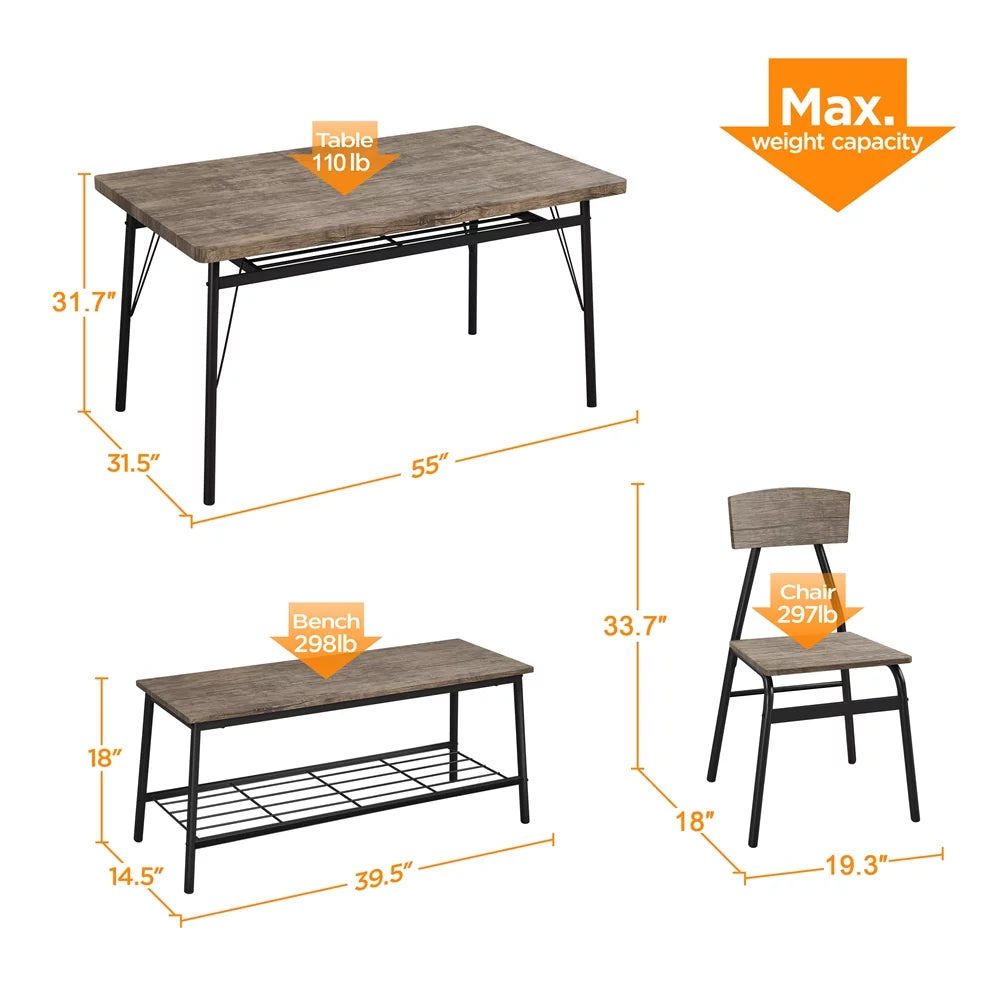 Drift Brown Dining Table Set with 4 Chairs and 1 Bench B286