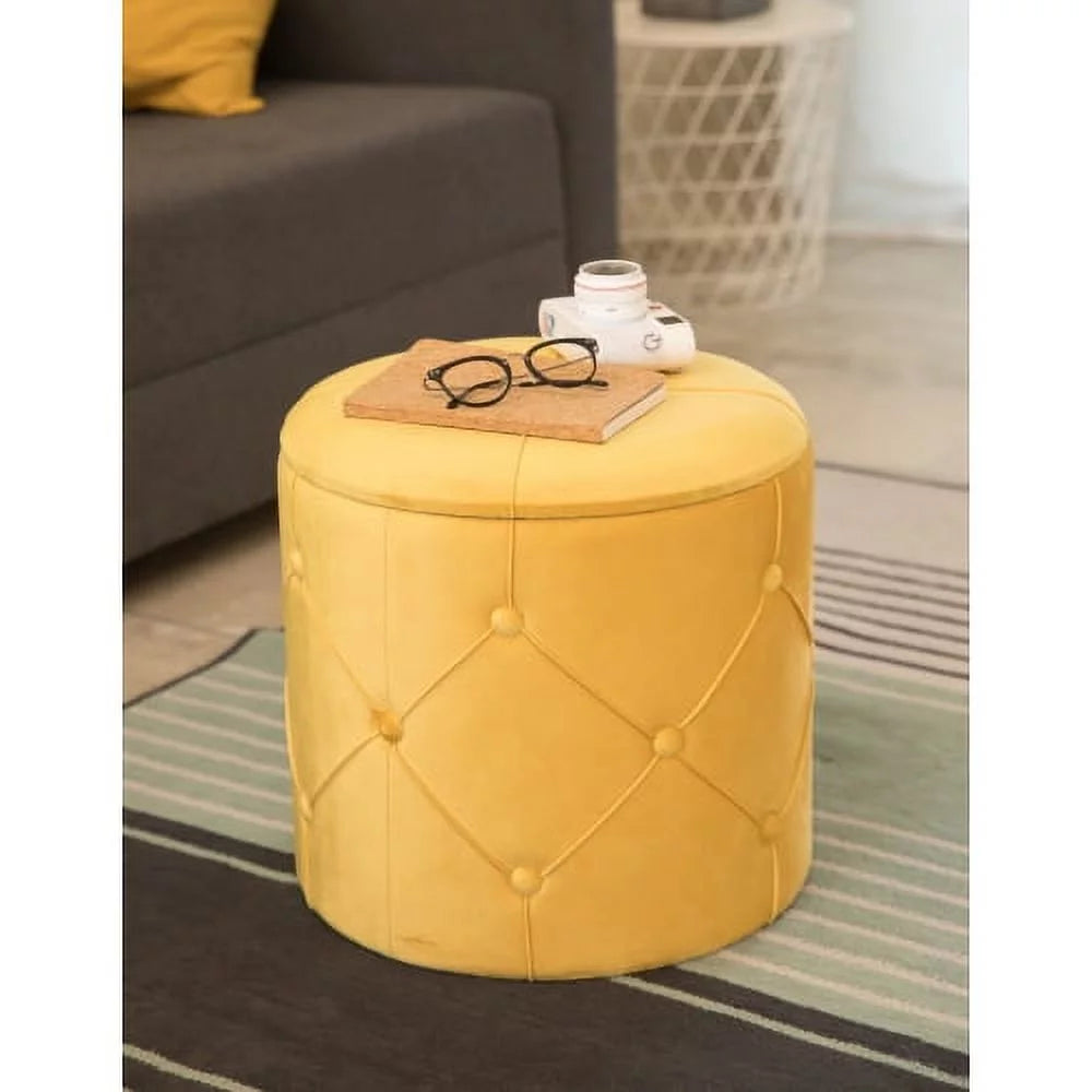 Round Wooden Velvet Ottoman Stool with Lid Z730234