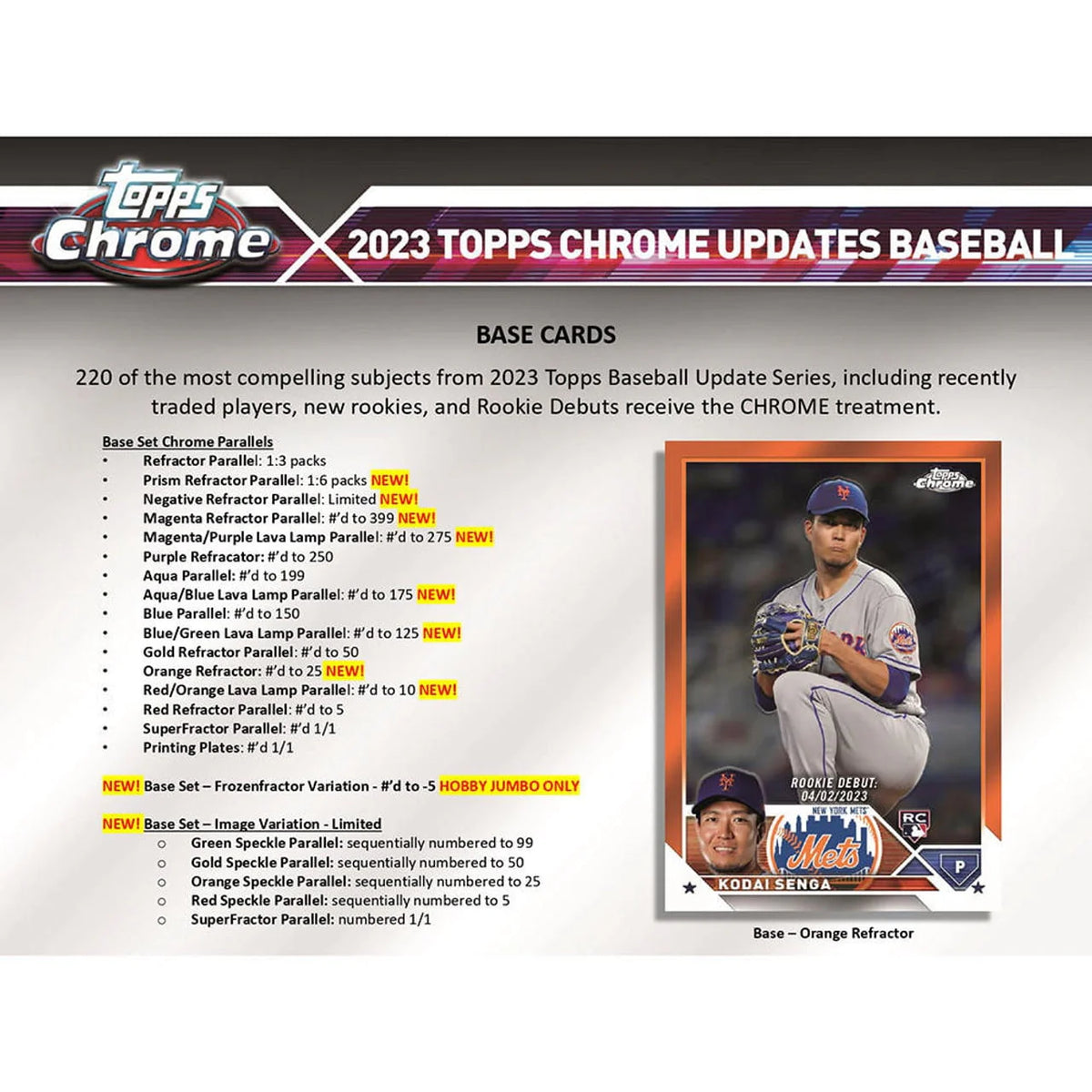 2023 Chrome Update Series Baseball Trading Card Hobby Jumbo Box W754907