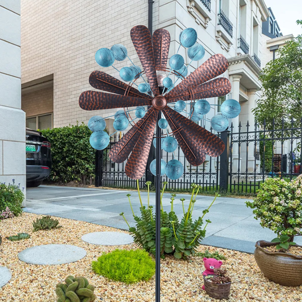 Blue&Brown 84 inch Solar-Powered Metal Wind Spinner K453