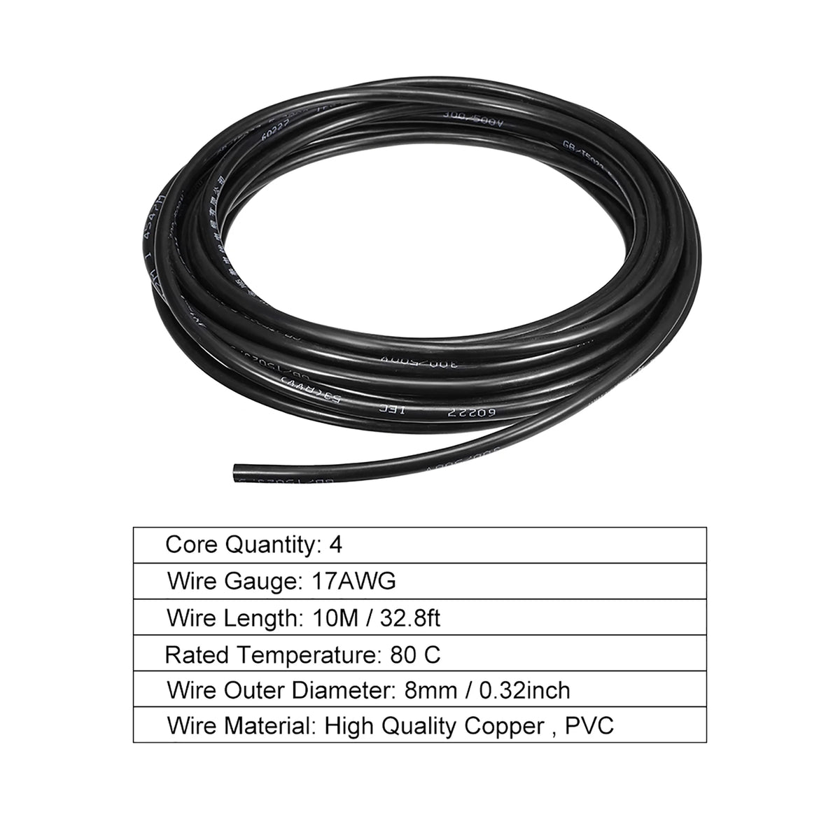 4 Core 20 AWG 10M/32.8ft Copper Wire Extension Cord J6525