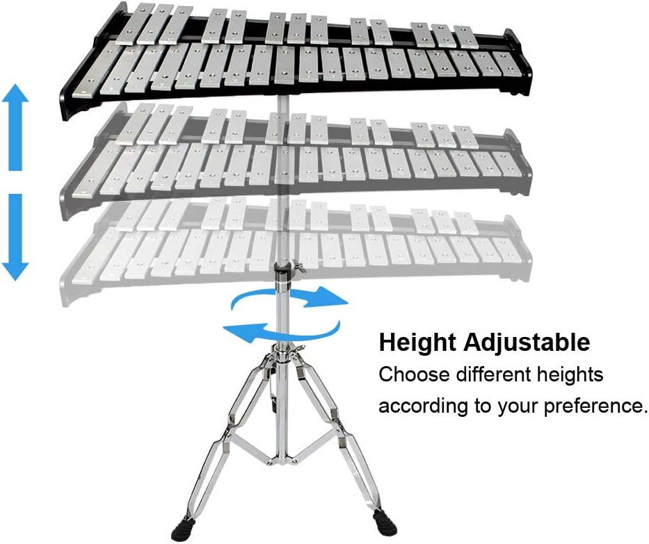 32 Notes Glockenspiel Kit Xylophone Bell Percussion Instrument Set with Stand Mallets and Carrying Bag Q647822
