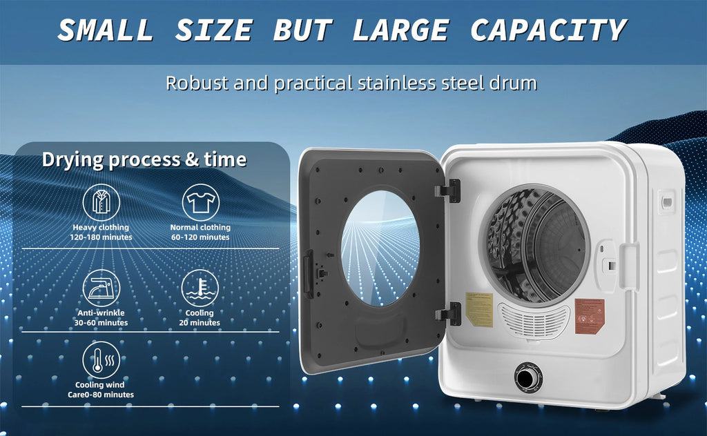 Portable Electric Laundry Dryer 850W 1.95 Cu.ft Stainless Steel A9078