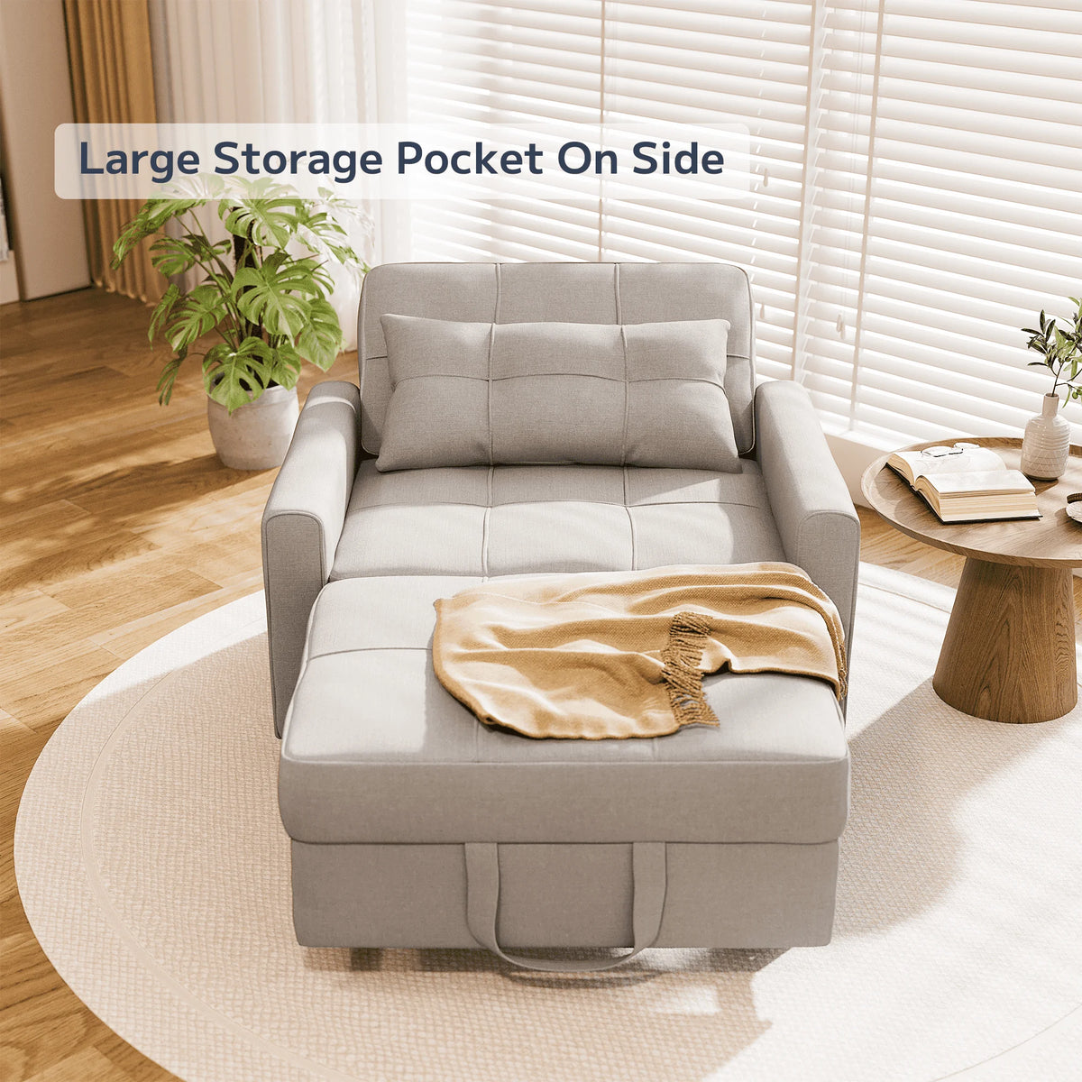 Light Gray 3 in 1 Convertible Sleeper Sofa W624