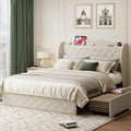Full Size Velvet Upholstered Platform Bed Frame with 4 Storage Drawers X6688