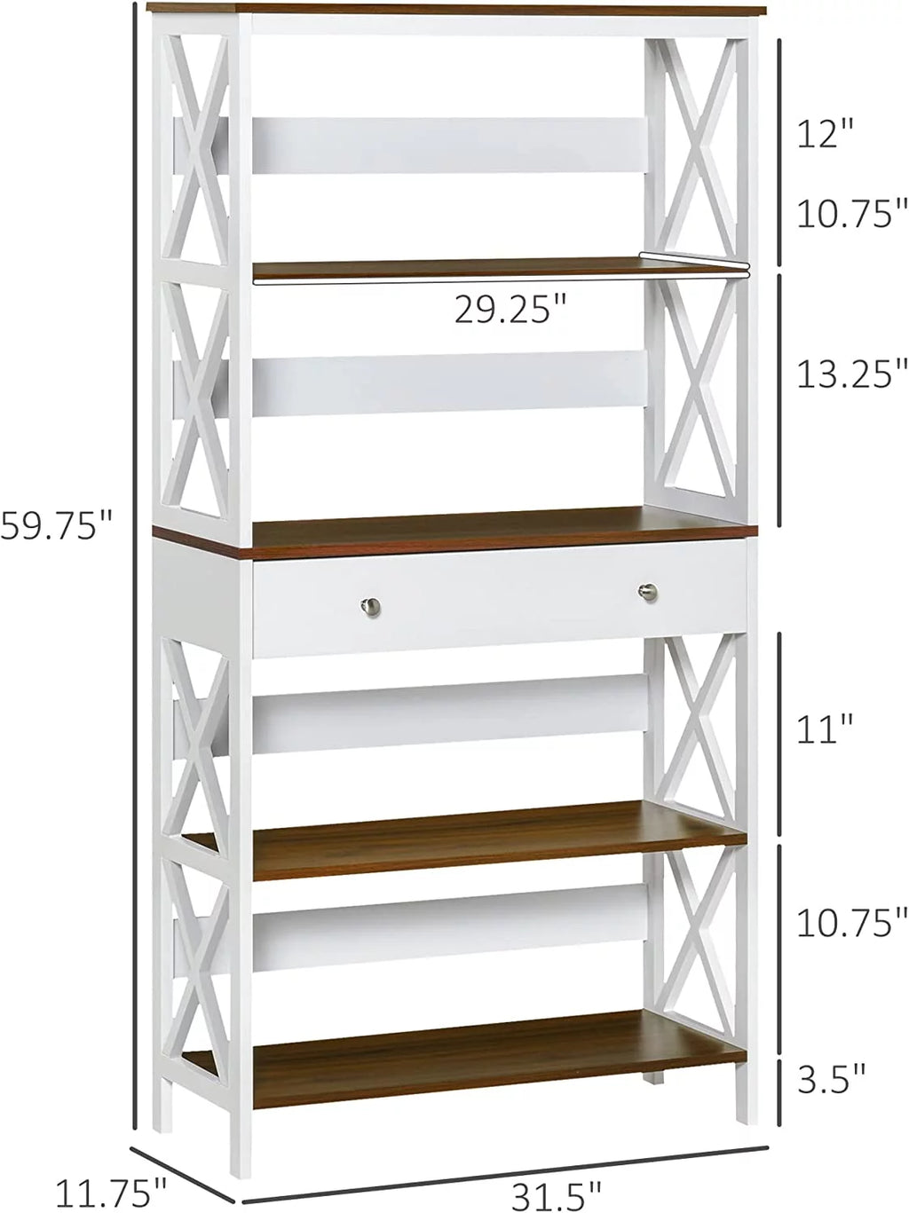 4-Tier White Shelving Bookcase with Drawer V3306