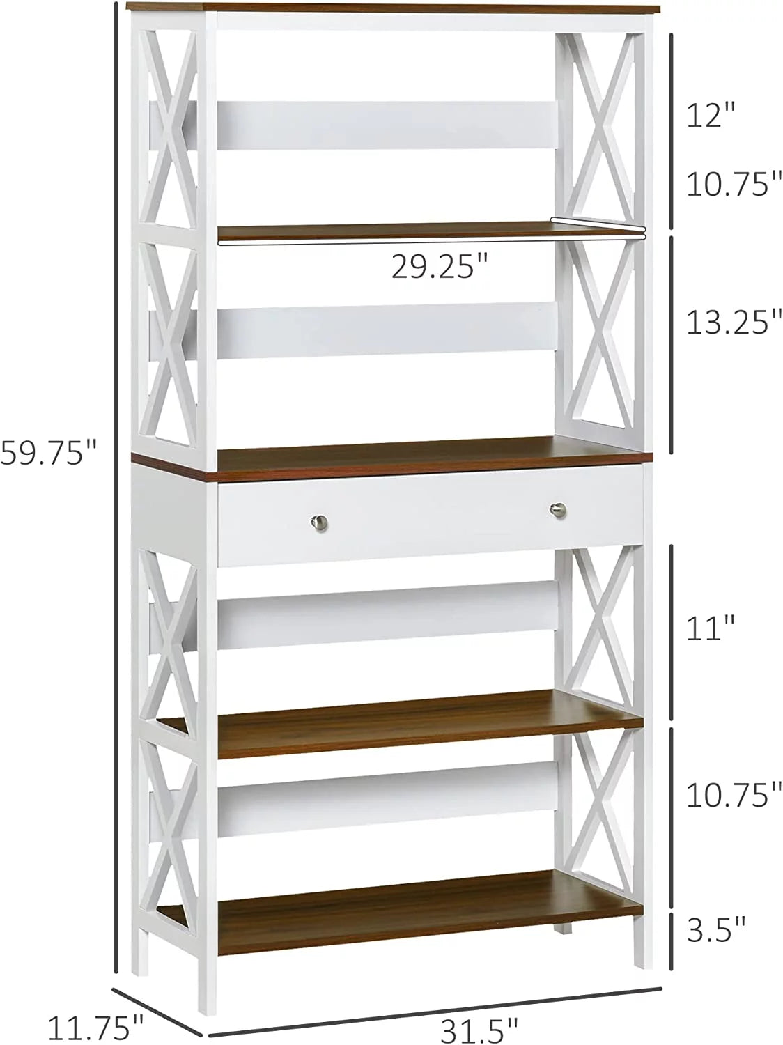 4-Tier White Shelving Bookcase with Drawer V3306
