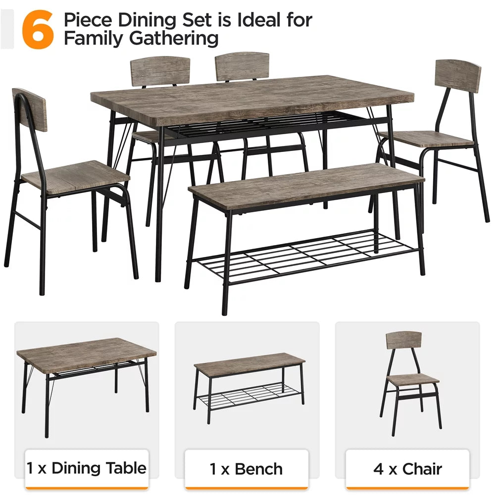 Drift Brown Dining Table Set with 4 Chairs and 1 Bench B286