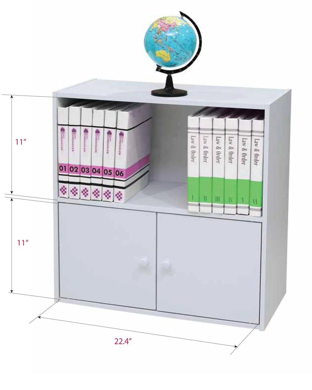 White Wood 2-Tier 2-Door Bookcase Z68476