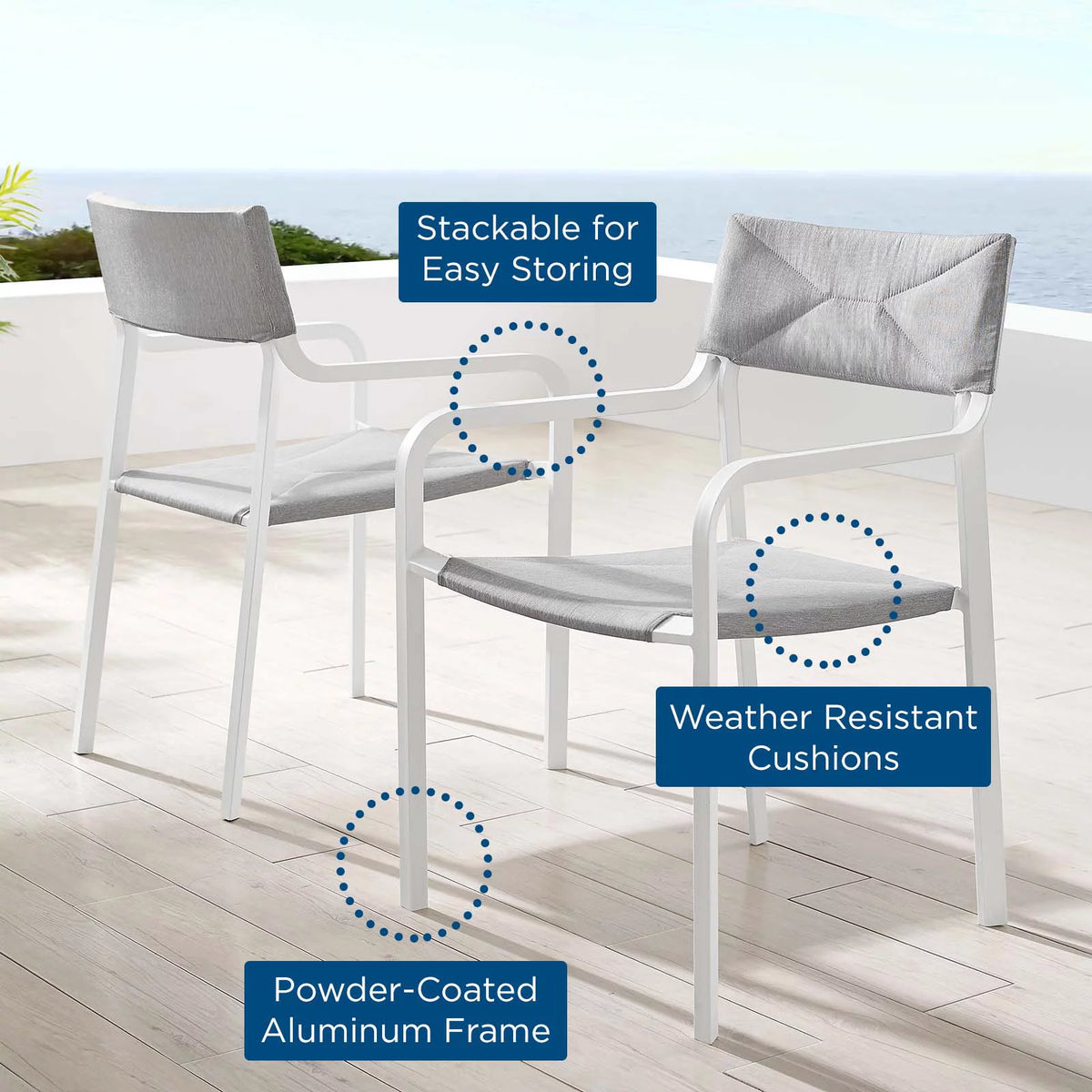 White Grey Aluminum Set of 2 Lounge Chair I78533