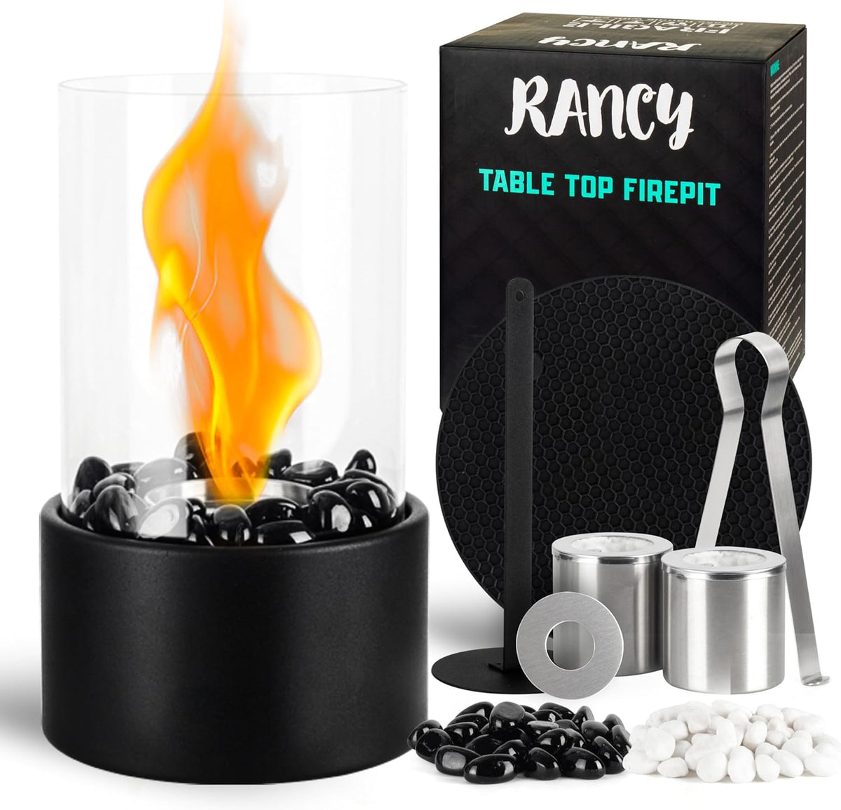 Black and White Stone Design Tabletop Fire Pit U585